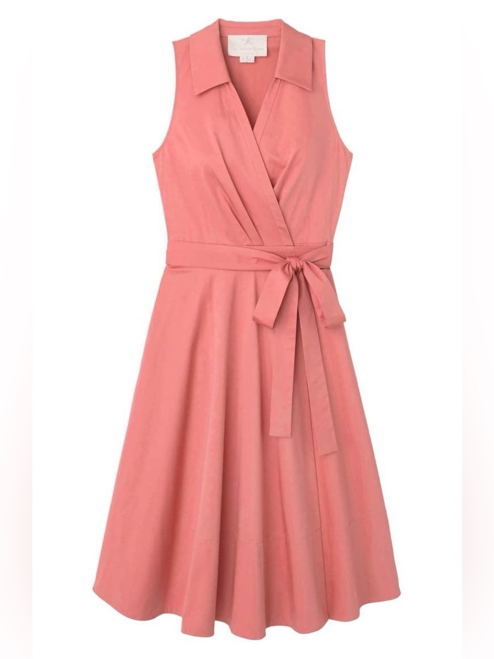Gal Meets Glam Coral Sleeveless Wrap Midi Dress with Tie Waist